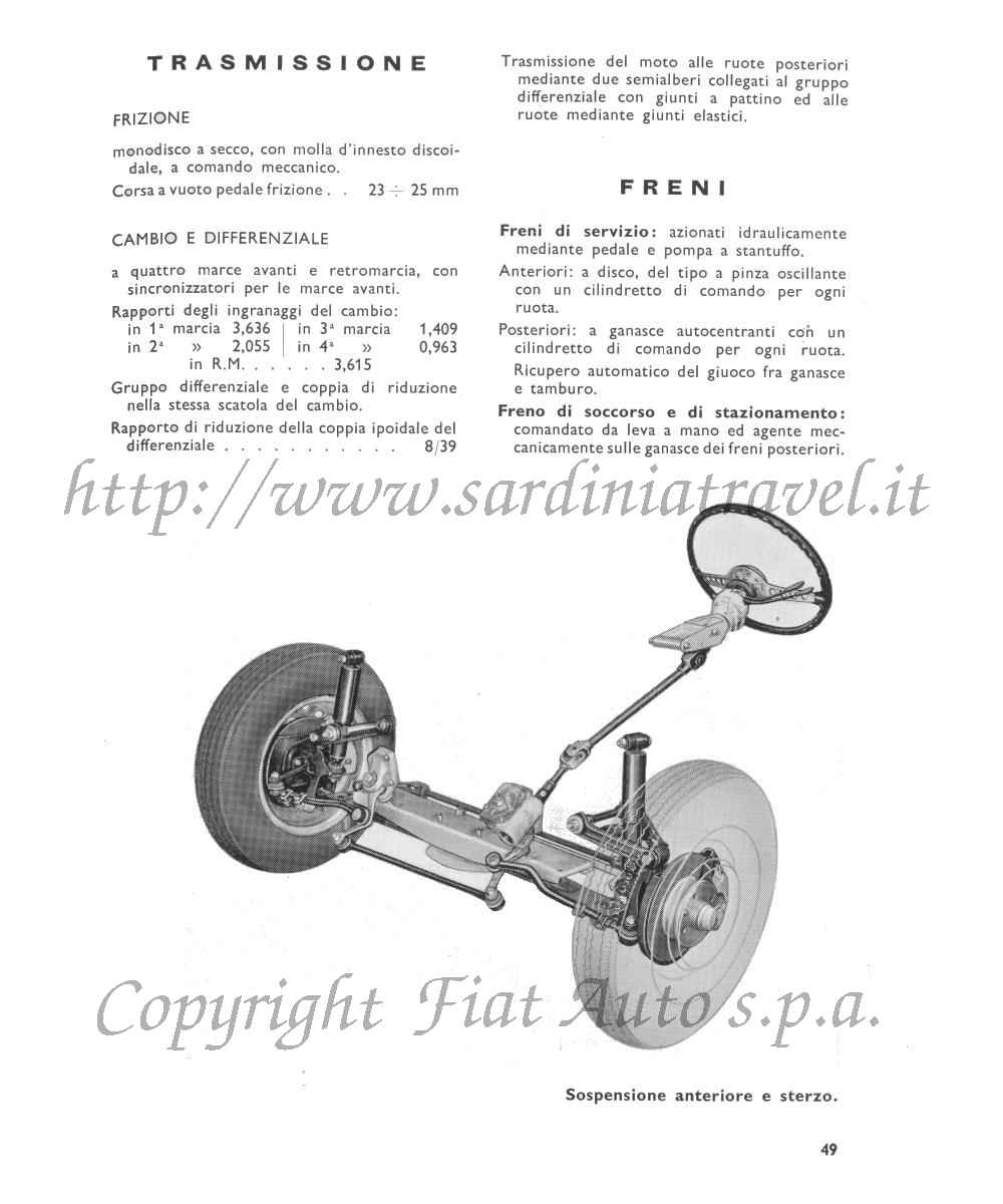 Caratteristiche Trasmissione e Freni della Fiat Sport 850 Spider