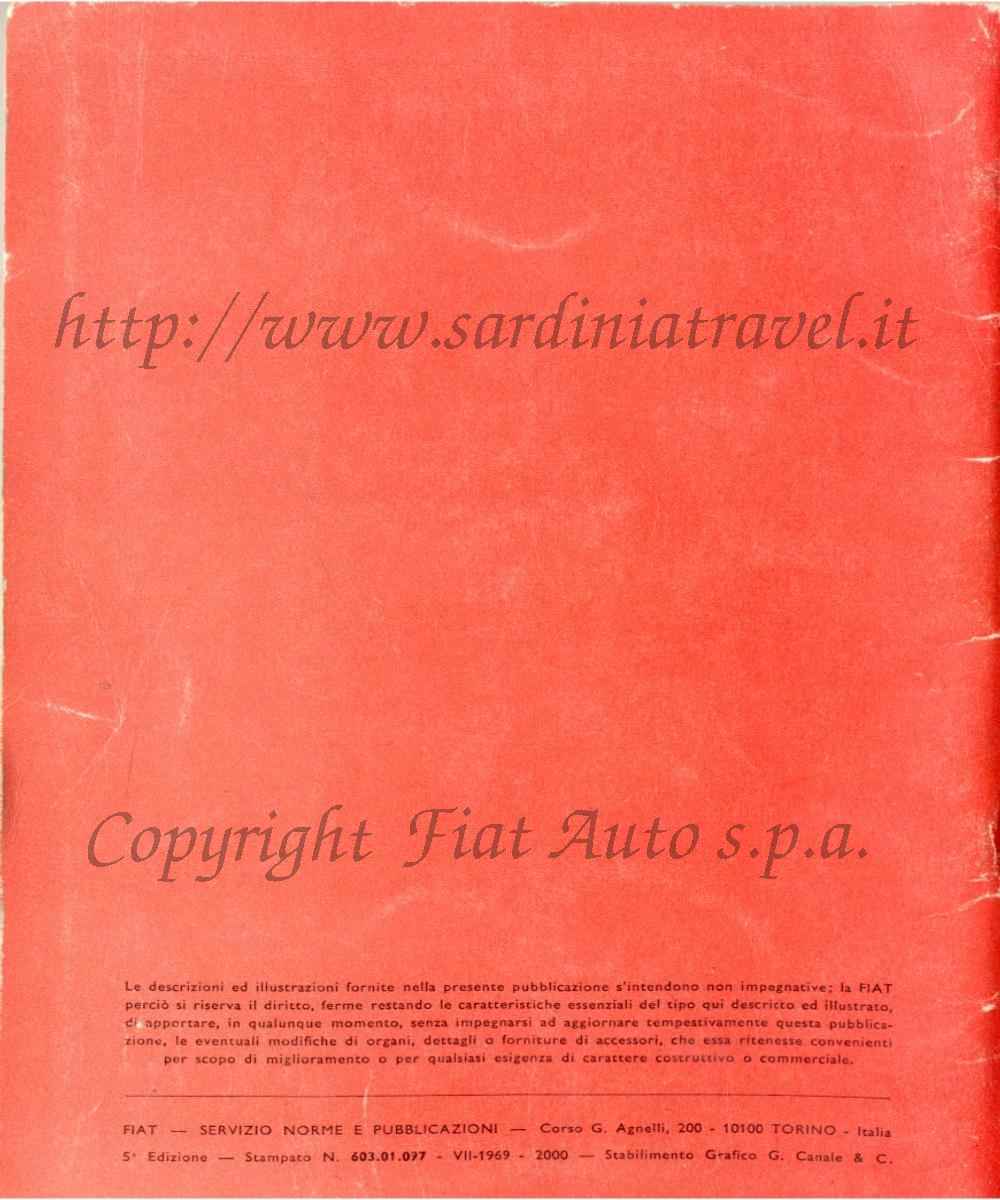 Copertina del Manuale d'uso e Manutenzione della Fiat Sport 850 Spider